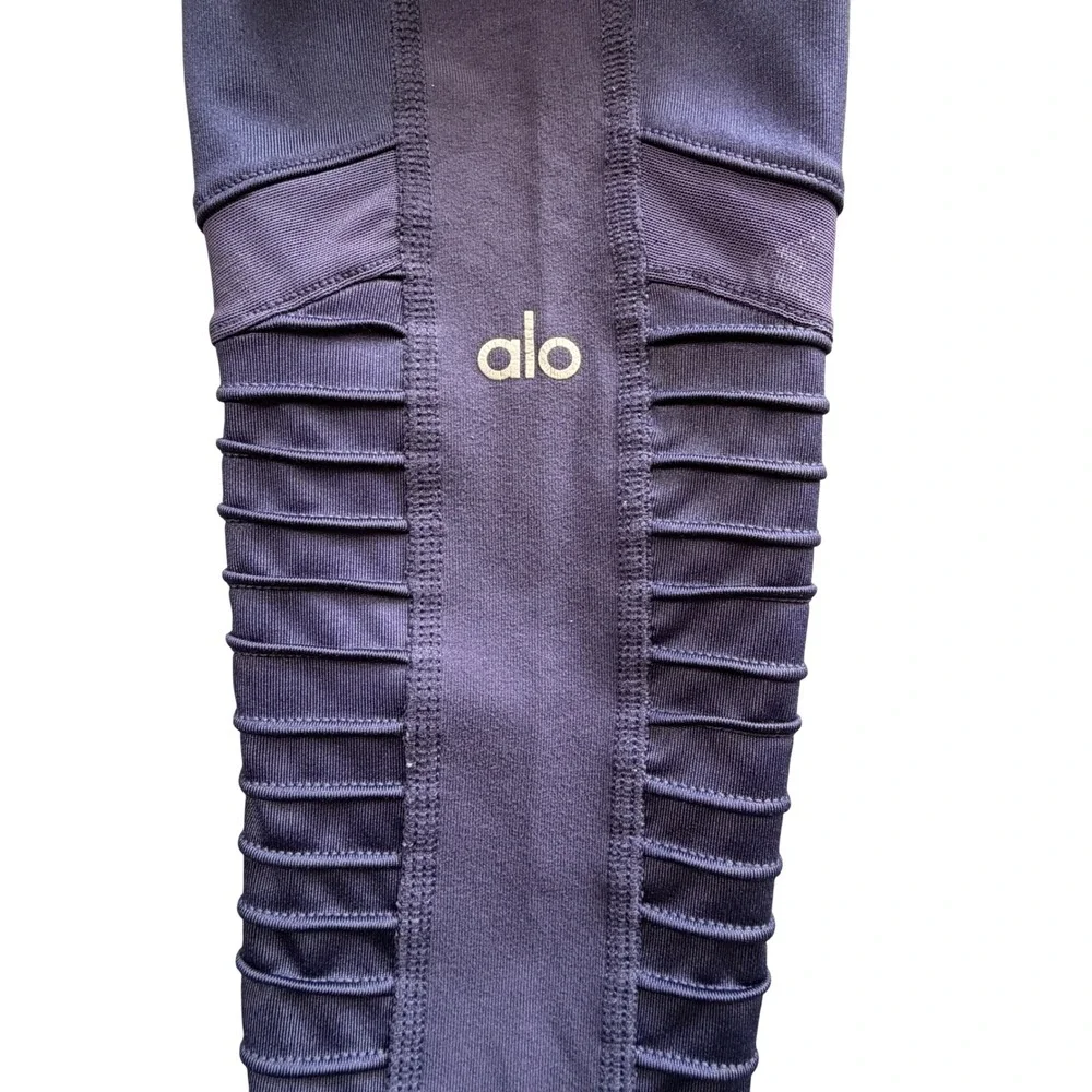 Alo Yoga Moto Leggings High Waisted Mesh Ribbed Purple Navy‎ Blue Yoga Pants- S